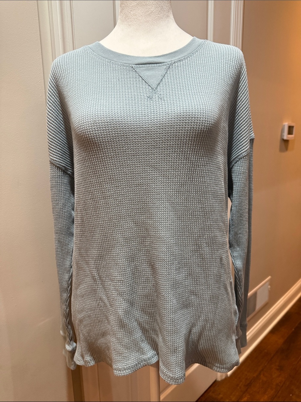 Seven7 Women's Long Sleeve Waffle Knit Top - Pale Blue